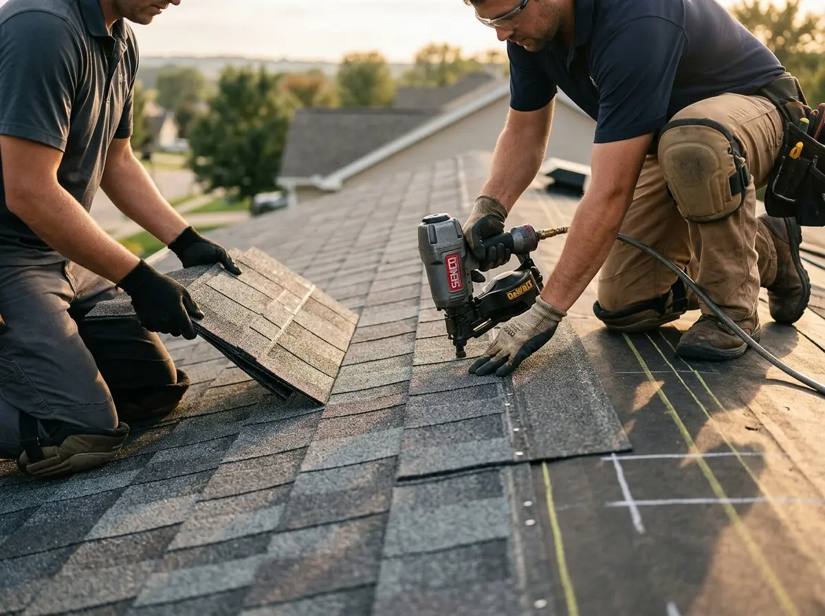 Professional roofer working on a residential roof in Oakland Park